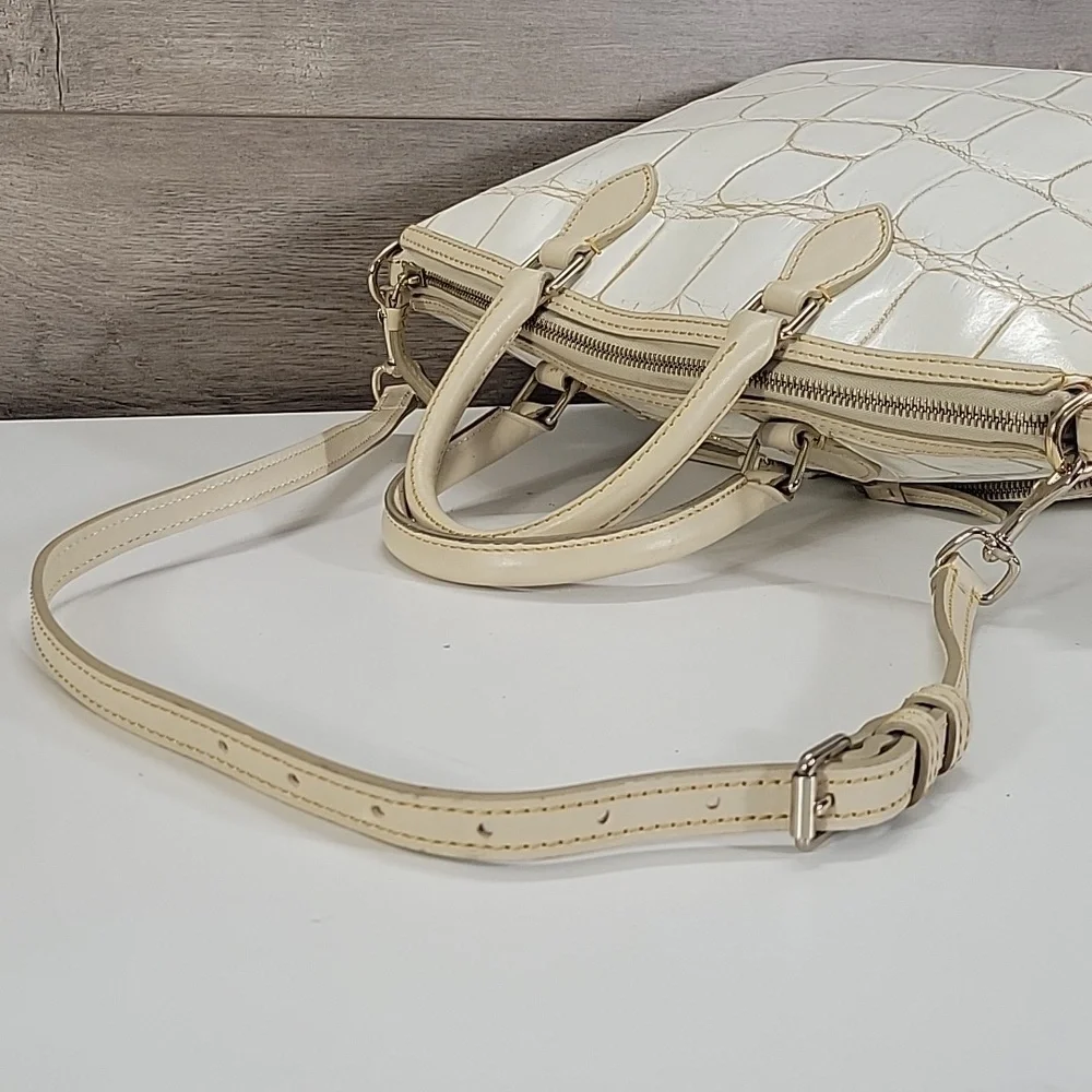 Dooney & Bourke Neutral Cream Croc-Embossed Leather Satchel Bag